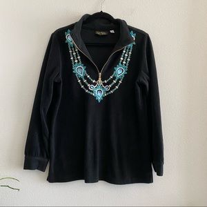 Bob Mackie Women’s Fleece Jeweled Black Sweater Size Medium